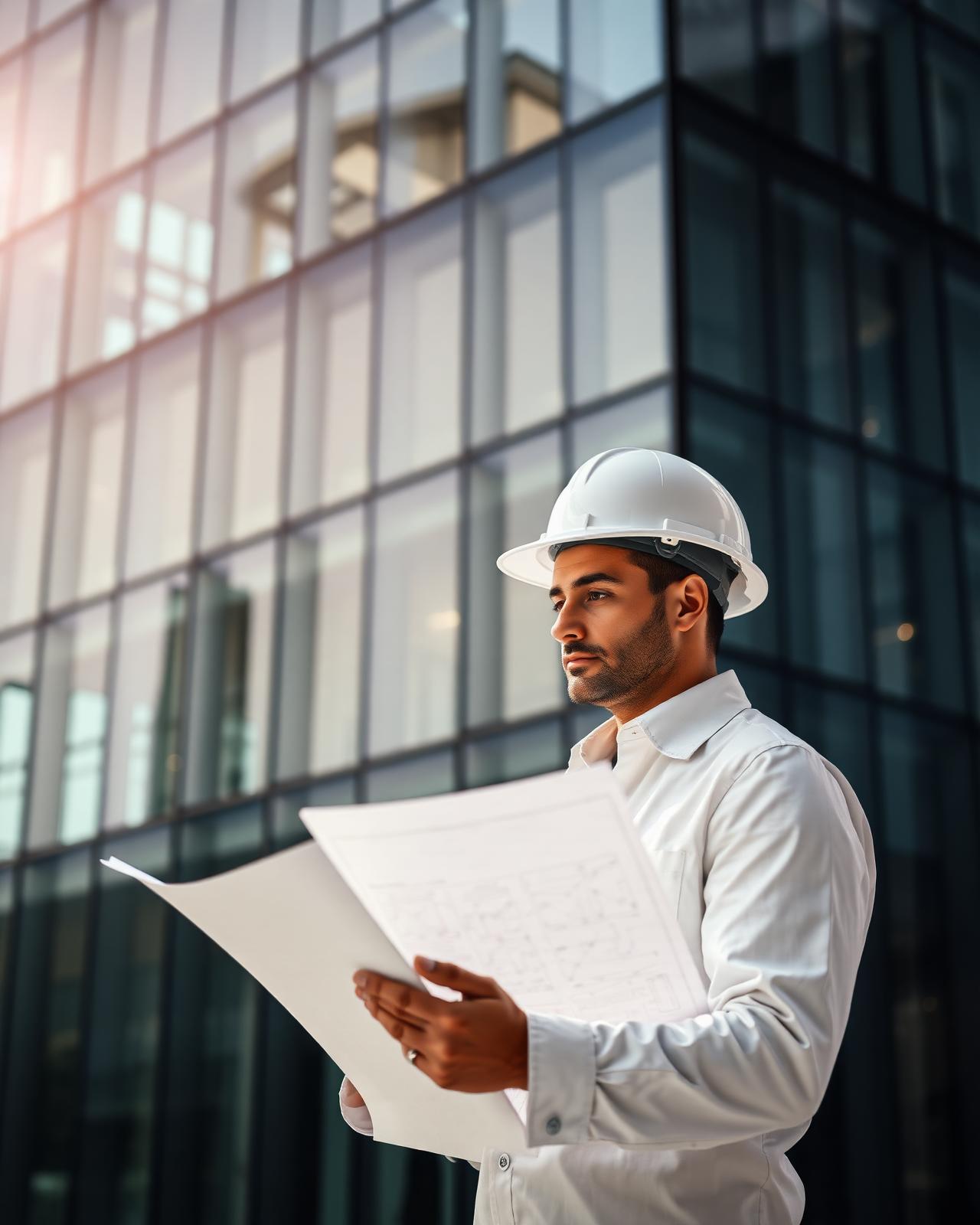 KGS facade engineer reviewing project blueprint
